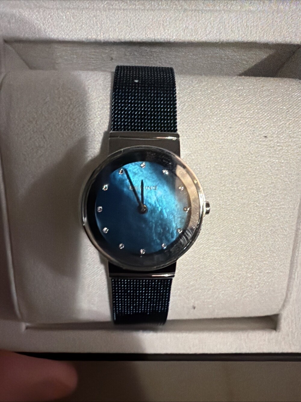 BERING Women's Classic 28mm Blue IP Steel Bracelet Quartz Watch 10126-307